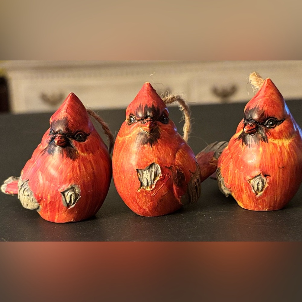Red Cardinal Bird Figurines Ornaments W/ Jute Hangers